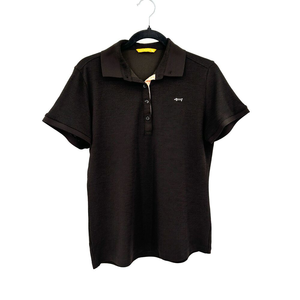 LOUIS CASTEL Black Stretch Pique Golf Polo Shirt Dachshund Logo Size Medium